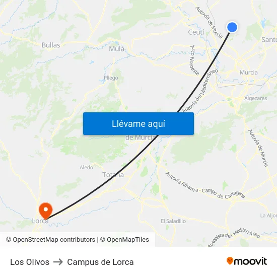 Los Olivos to Campus de Lorca map
