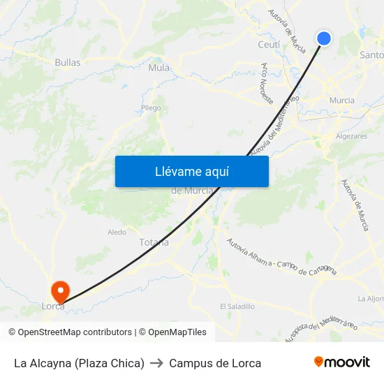 La Alcayna (Plaza Chica) to Campus de Lorca map
