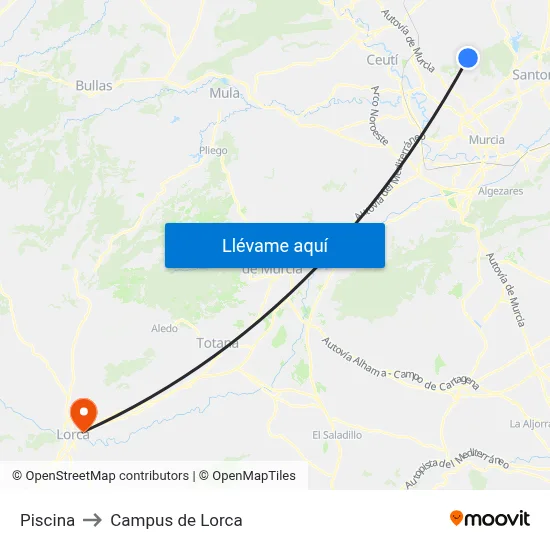 Piscina to Campus de Lorca map