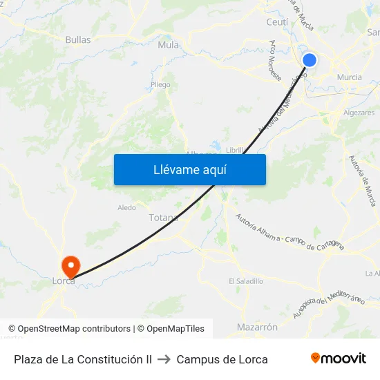 Plaza de La Constitución II to Campus de Lorca map