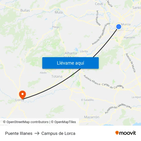 Puente Illanes to Campus de Lorca map
