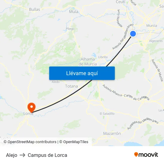 Alejo to Campus de Lorca map