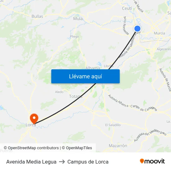 Avenida Media Legua to Campus de Lorca map