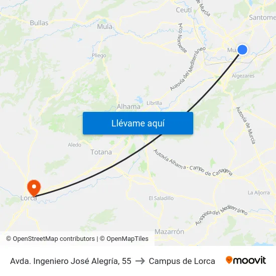 Avda. Ingeniero José Alegría, 55 to Campus de Lorca map