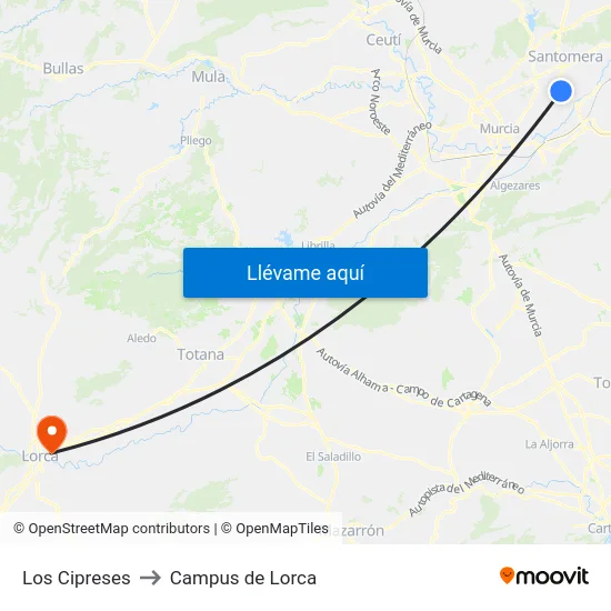 Los Cipreses to Campus de Lorca map