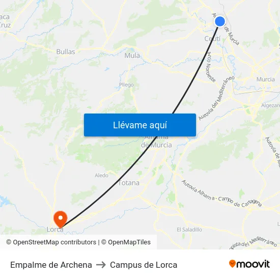 Empalme de Archena to Campus de Lorca map