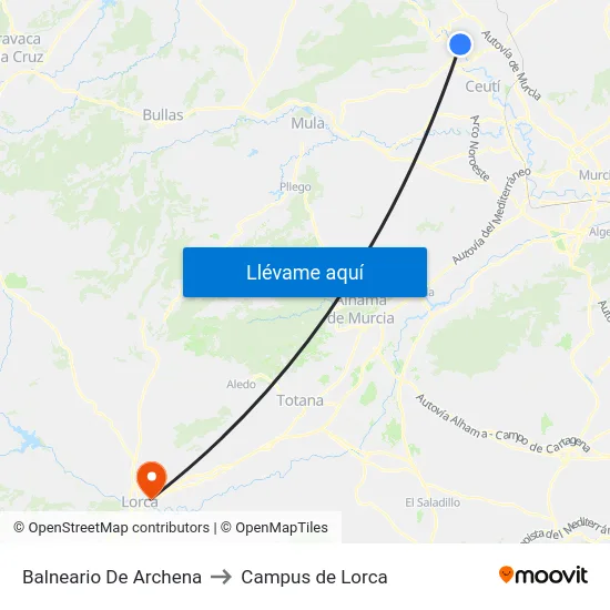 Balneario De Archena to Campus de Lorca map