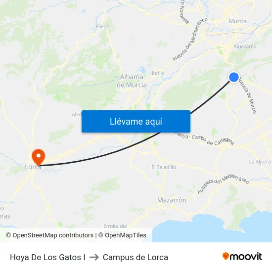 Hoya De Los Gatos I to Campus de Lorca map