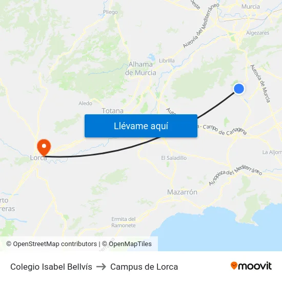 Colegio Isabel Bellvís to Campus de Lorca map