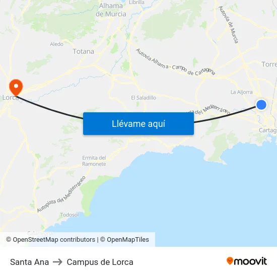 Santa Ana to Campus de Lorca map