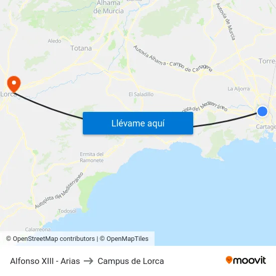 Alfonso XIII - Arias to Campus de Lorca map