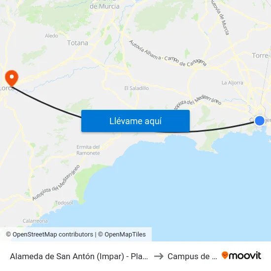 Alameda de San Antón (Impar) - Plaza de España to Campus de Lorca map
