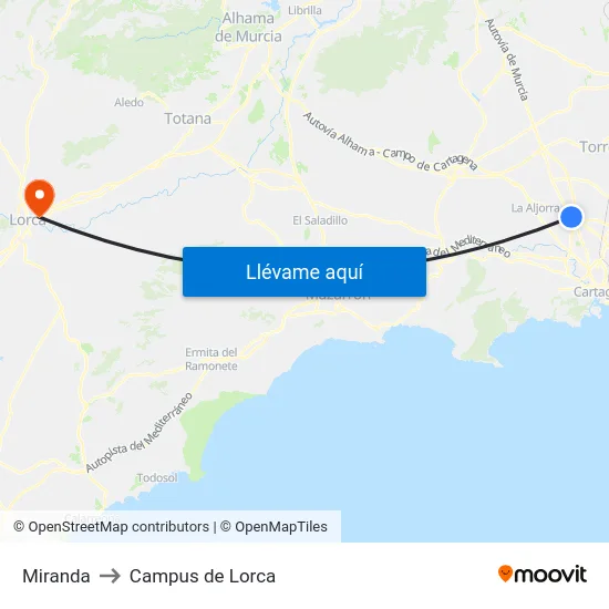 Miranda to Campus de Lorca map