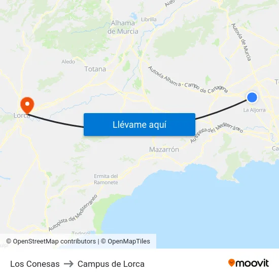 Los Conesas to Campus de Lorca map