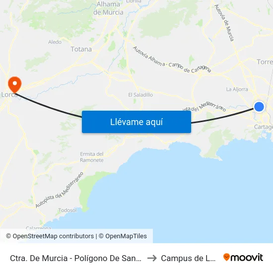 Ctra. De Murcia - Polígono De Santa Ana to Campus de Lorca map