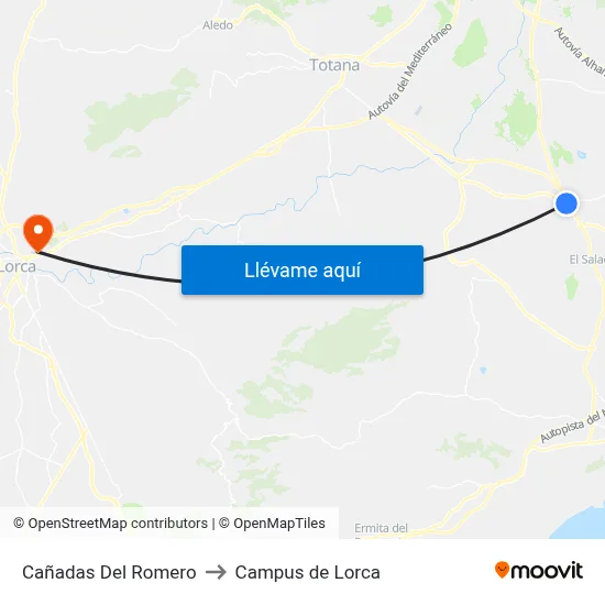 Cañadas Del Romero to Campus de Lorca map