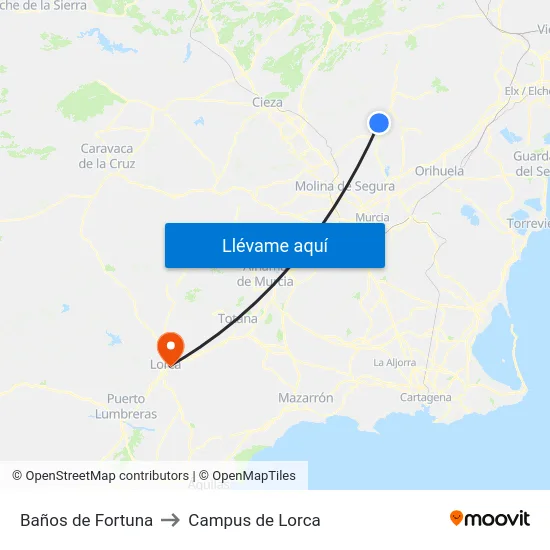 Baños de Fortuna to Campus de Lorca map