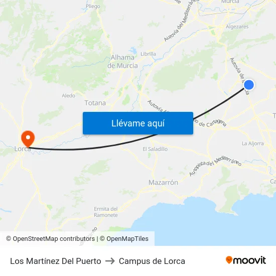 Los Martínez Del Puerto to Campus de Lorca map