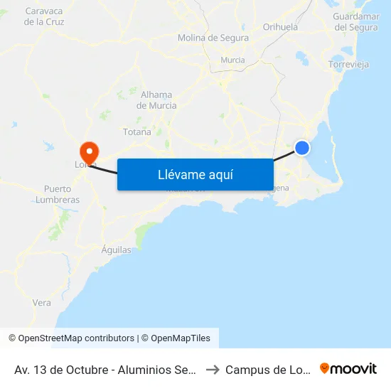 Av. 13 de Octubre - Aluminios Segura to Campus de Lorca map