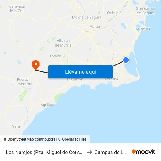 Los Narejos (Pza. Miguel de Cervantes) to Campus de Lorca map