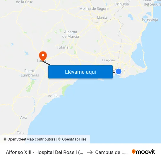 Alfonso XIII - Hospital Del Rosell (Frente) to Campus de Lorca map
