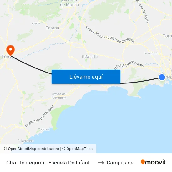 Ctra. Tentegorra - Escuela De Infantería De Marina to Campus de Lorca map