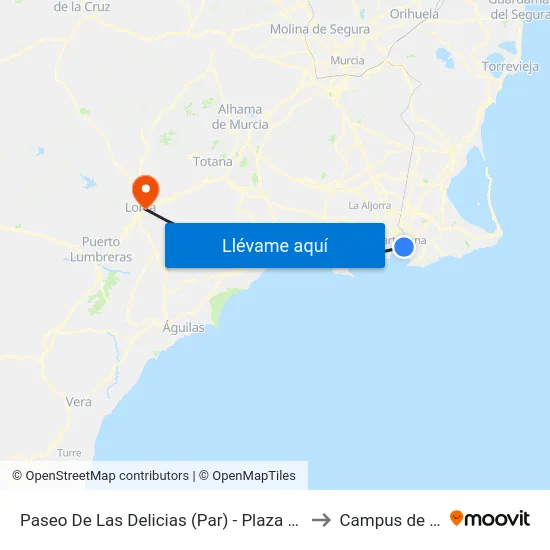 Paseo De Las Delicias (Par) - Plaza Del Pescador to Campus de Lorca map