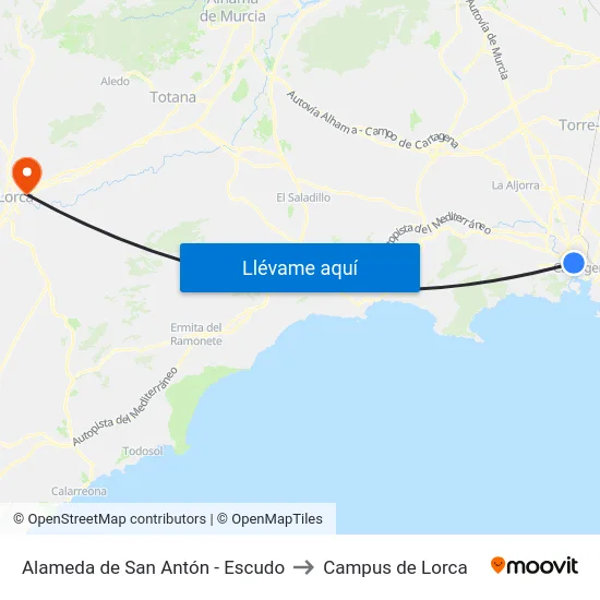 Alameda de San Antón - Escudo to Campus de Lorca map