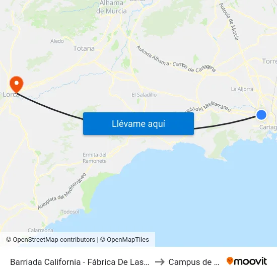 Barriada California - Fábrica De Las Lámparas to Campus de Lorca map