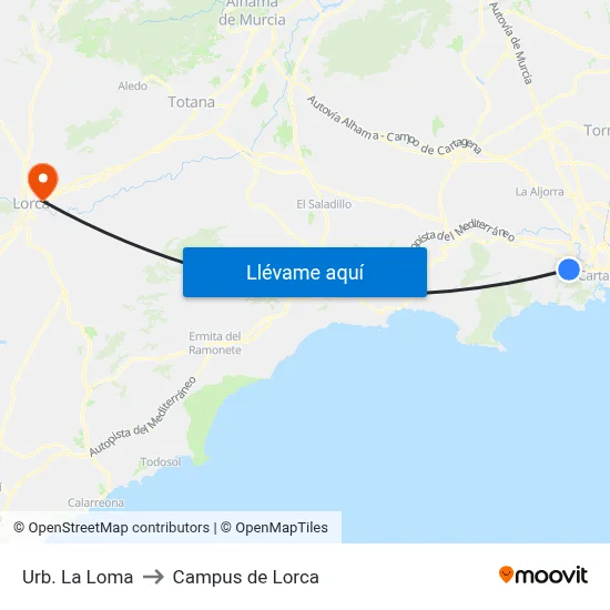 Urb. La Loma to Campus de Lorca map