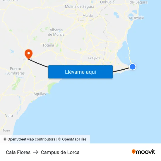 Cala Flores to Campus de Lorca map
