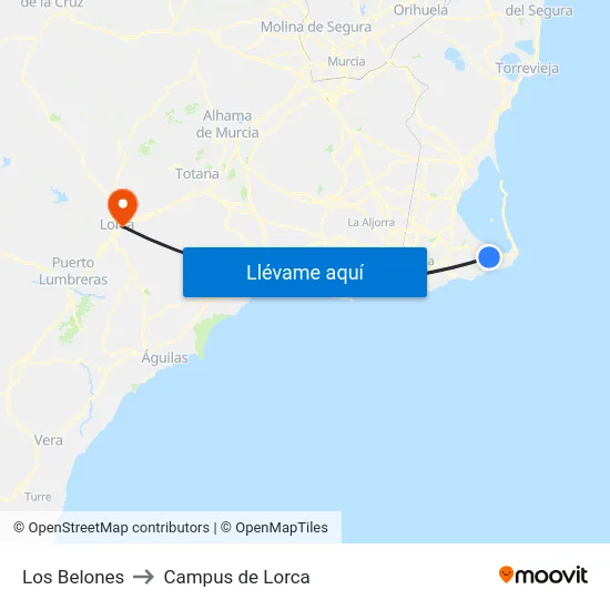 Los Belones to Campus de Lorca map