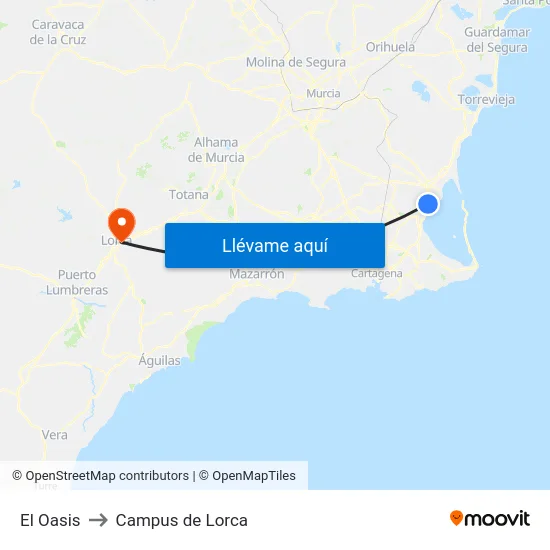 El Oasis to Campus de Lorca map