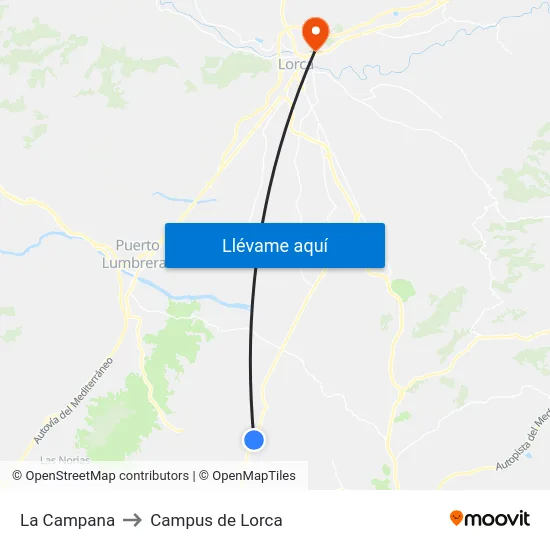 La Campana to Campus de Lorca map