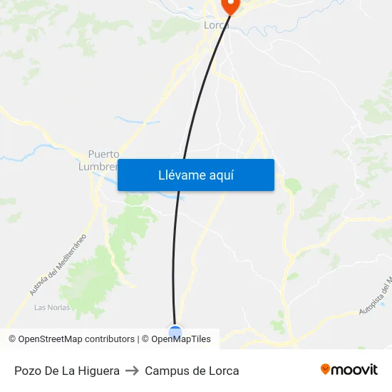 Pozo De La Higuera to Campus de Lorca map
