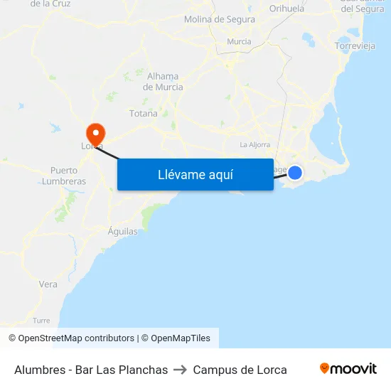 Alumbres - Bar Las Planchas to Campus de Lorca map