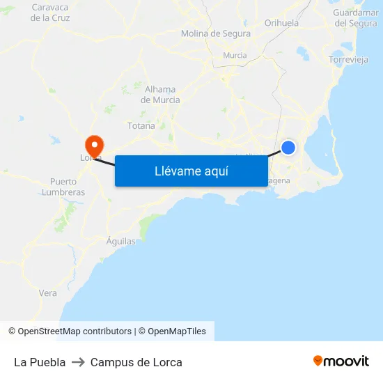 La Puebla to Campus de Lorca map