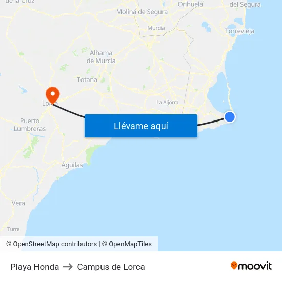 Playa Honda to Campus de Lorca map