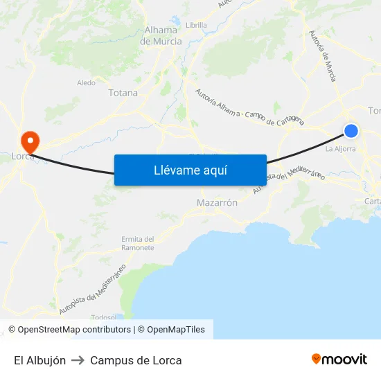 El Albujón to Campus de Lorca map