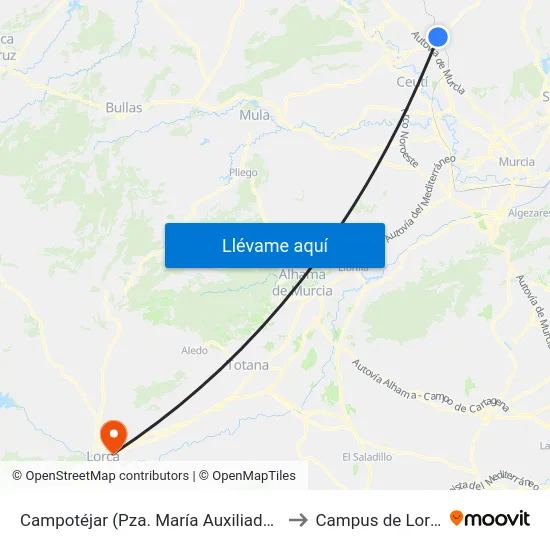 Campotéjar (Pza. María Auxiliadora) to Campus de Lorca map