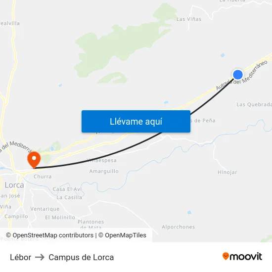 Lébor to Campus de Lorca map