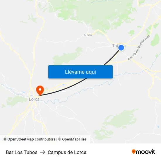 Bar Los Tubos to Campus de Lorca map