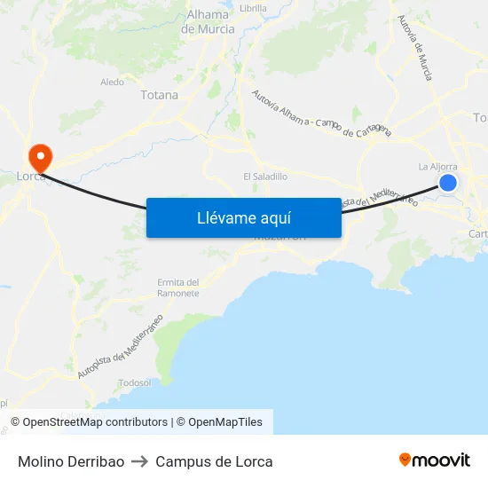 Molino Derribao to Campus de Lorca map