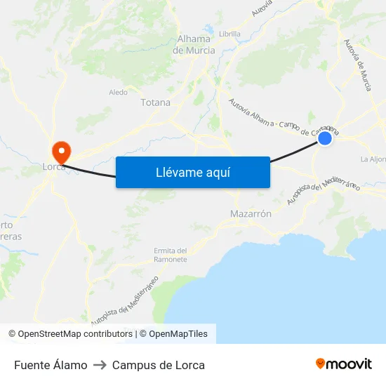 Fuente Álamo to Campus de Lorca map
