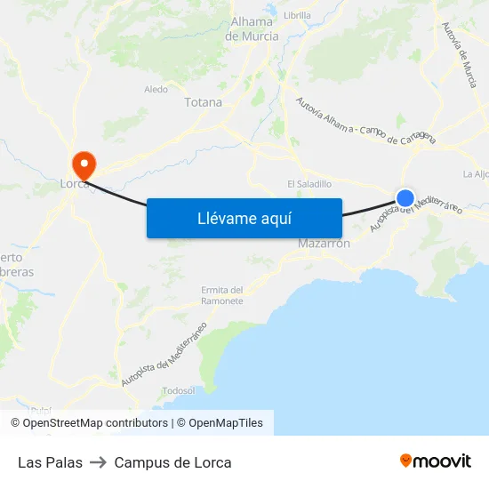 Las Palas to Campus de Lorca map