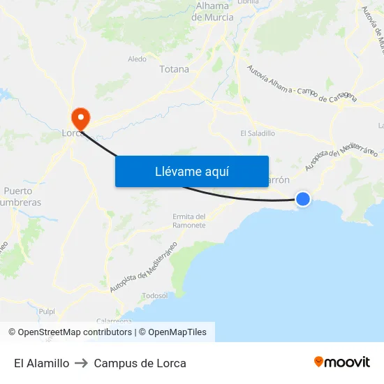 El Alamillo to Campus de Lorca map