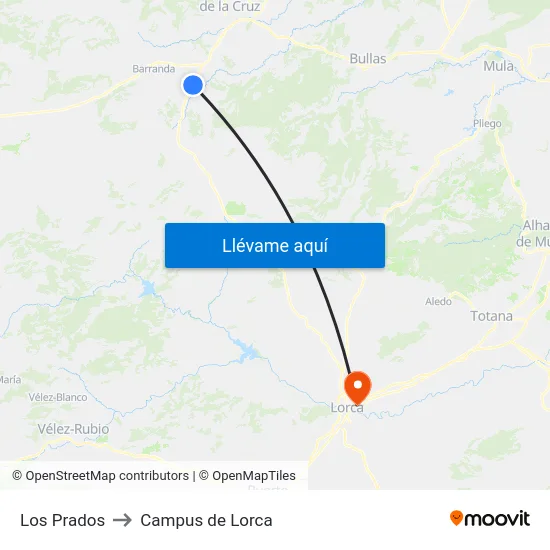 Los Prados to Campus de Lorca map