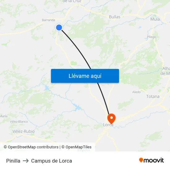 Pinilla to Campus de Lorca map