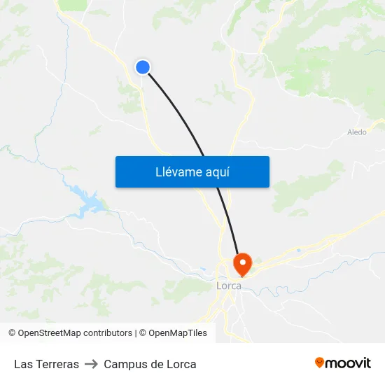 Las Terreras to Campus de Lorca map