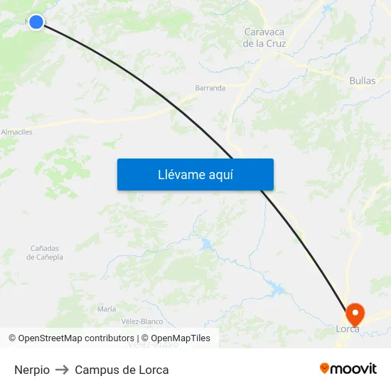 Nerpio to Campus de Lorca map